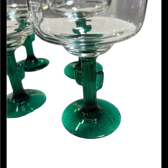 Set Of 4 Libbey Cactus Margarita Wine Glasses W A Green Glass Stem - Picture 2 of 4